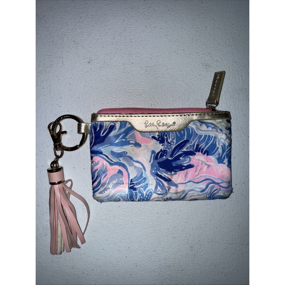 Lily Pulitzer ID Case Keychain wallet travel Hot Pink & Blue